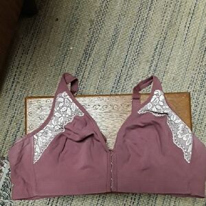 Catherines Intimates Mauve 90% Cotton Lace Trim Bra 48B